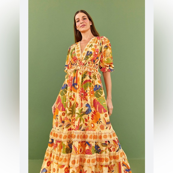 FARM Rio Dresses & Skirts - FARM Rio Yellow Rio Tapestry Maxi Dress